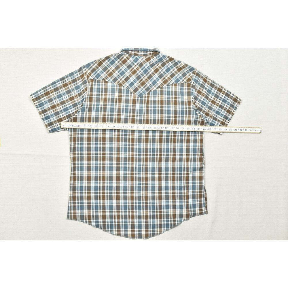 Western Frontier Men's Brown Blue Plaid Snap Button Shirt Short Sleeve Size L - Picture 3 of 8
